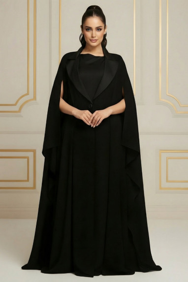 عباية كريب فاخر أسود بريميوم بتصميم أنيق 034