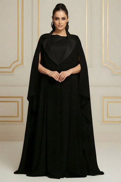 عباية كريب فاخر أسود بريميوم بتصميم أنيق 034
