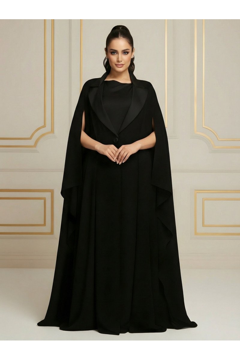 عباية كريب فاخر أسود بريميوم بتصميم أنيق 034