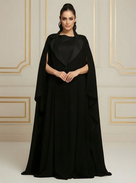 عباية كريب فاخر أسود بريميوم بتصميم أنيق 034