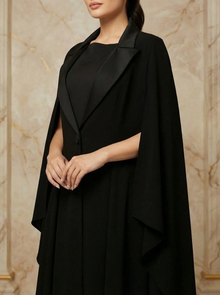 عباية كريب فاخر أسود بريميوم بتصميم أنيق 034