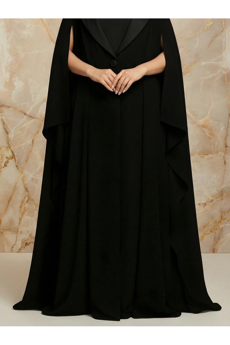 عباية كريب فاخر أسود بريميوم بتصميم أنيق 034