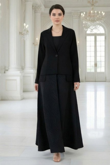 عباية كريب أسود فاخر و جاكار 095