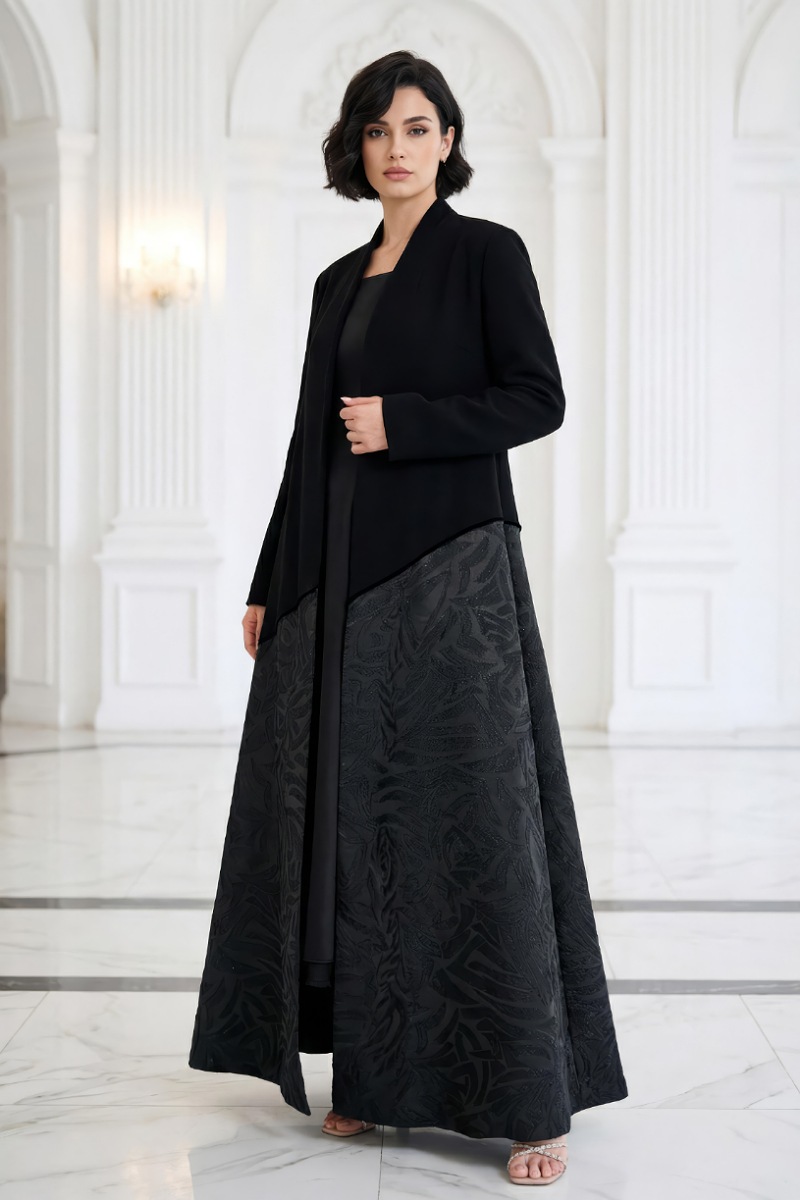 Abaya black Crepe and jakar 01015