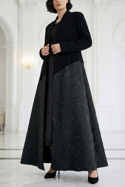 عباية كريب أسود و جاكار 01015