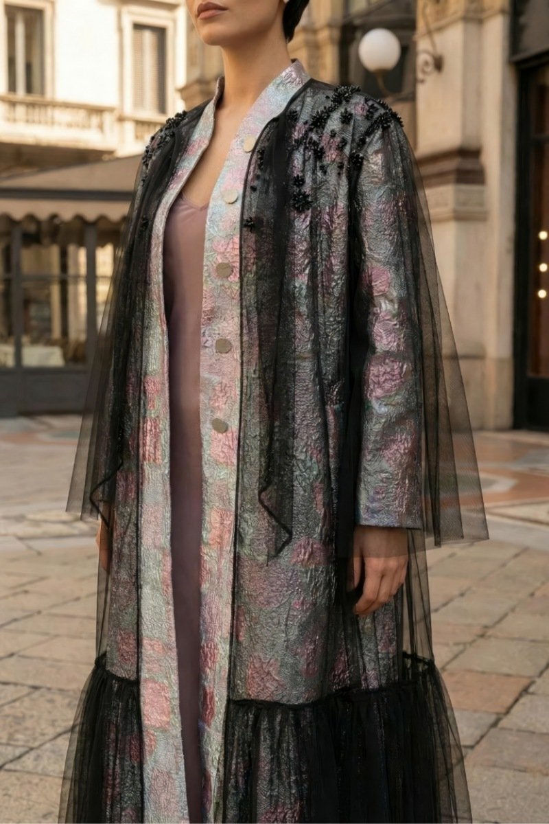 عباية جاكار بارز مميز مع تل أسود 010133