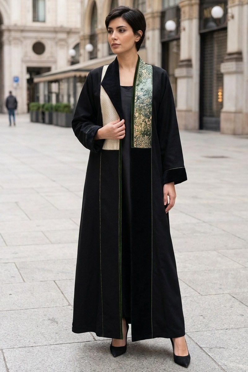 عباية كان أسود فاخر مع جاكار ومخمل خفيف 010135