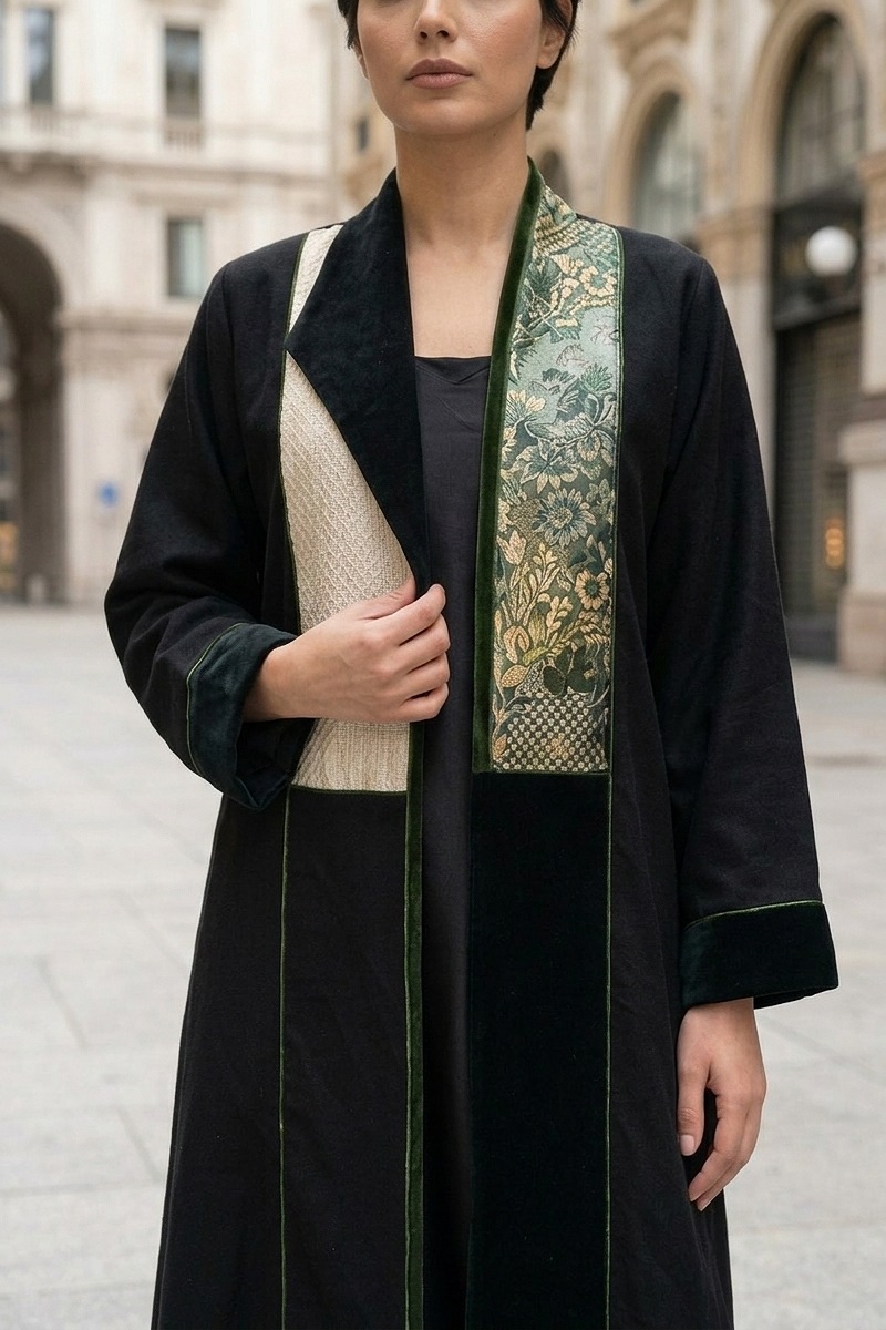 عباية كان أسود فاخر مع جاكار ومخمل خفيف 010135