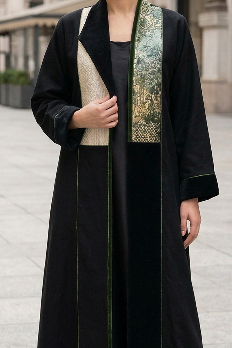 عباية كان أسود فاخر مع جاكار ومخمل خفيف 010135
