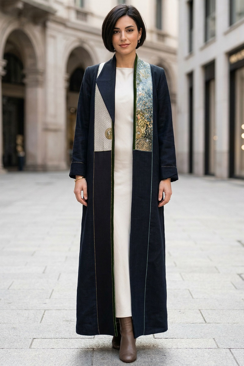 عباية كان أسود فاخر مع جاكار ومخمل خفيف 010135