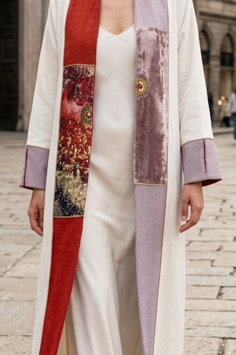 عباية كتان أبيض مائل لأوف وايت فاخر مع جاكار ومخمل خفيف 010136 عباية كتان أبيض مائل لأوف وايت فاخر مع جاكار ومخمل خفيف 010136