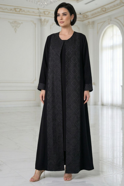 عباية كريب أسود فاخر يونيك و جاكار مطبوع موديل 098