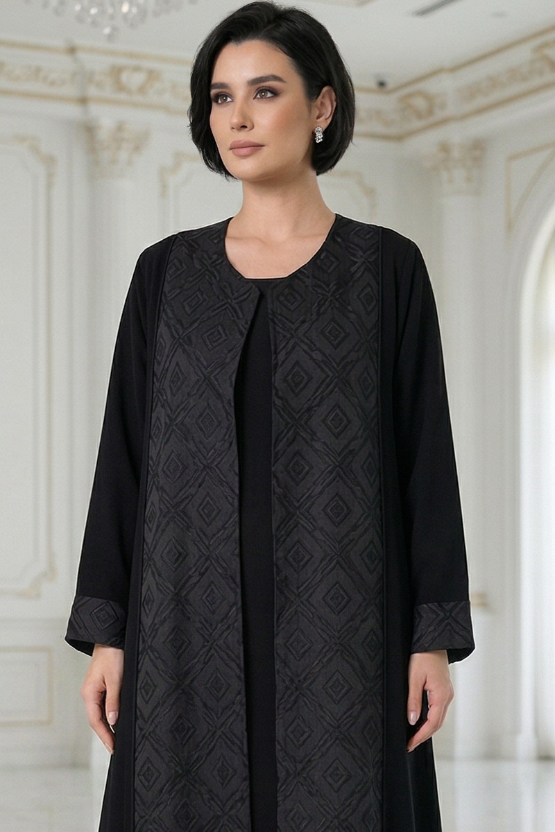 عباية كريب أسود فاخر يونيك و جاكار مطبوع موديل 098