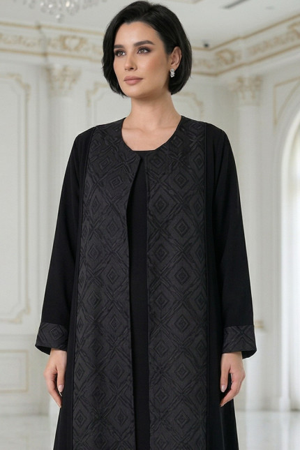 عباية كريب أسود فاخر يونيك و جاكار مطبوع موديل 098