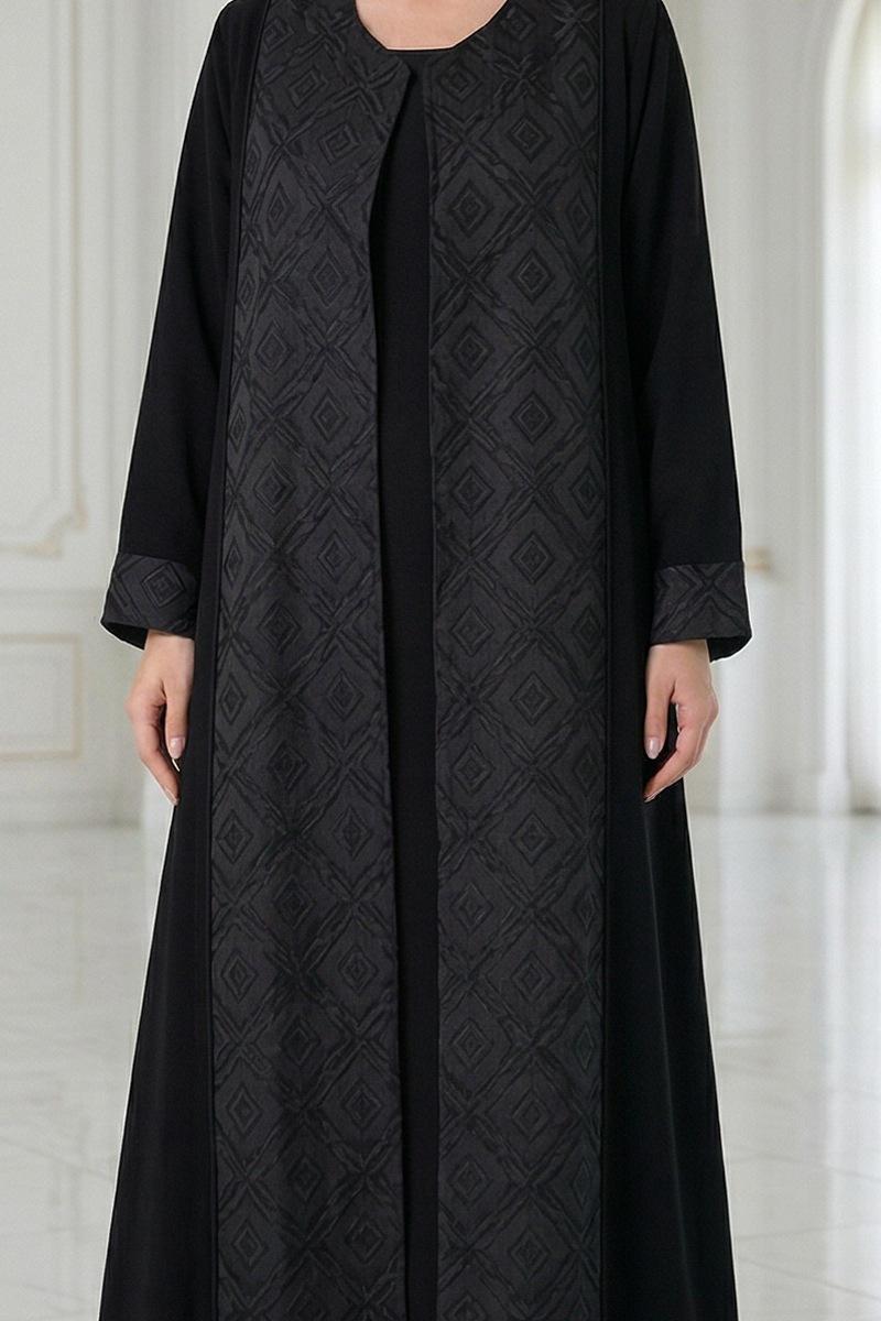 عباية كريب أسود فاخر يونيك و جاكار مطبوع موديل 098