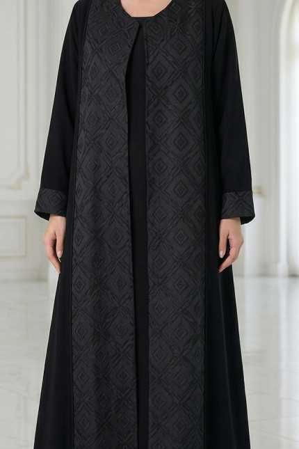 عباية كريب أسود فاخر يونيك و جاكار مطبوع موديل 098