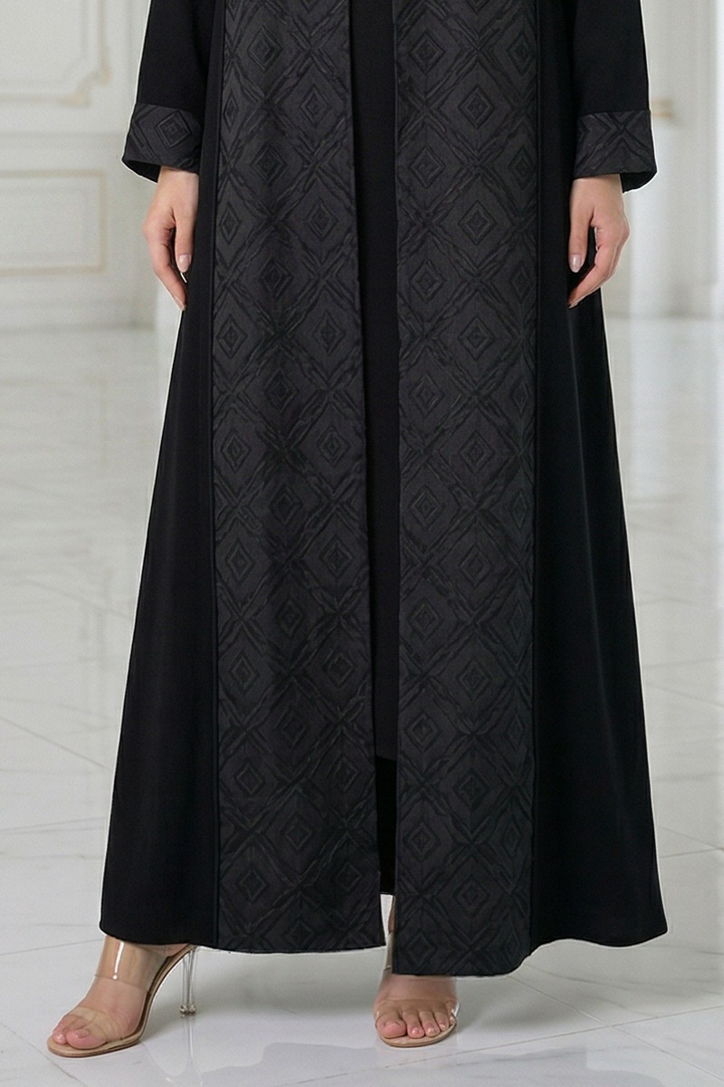 عباية كريب أسود فاخر يونيك و جاكار مطبوع موديل 098