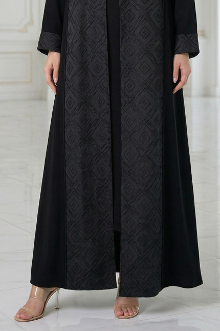 عباية كريب أسود فاخر يونيك و جاكار مطبوع موديل 098