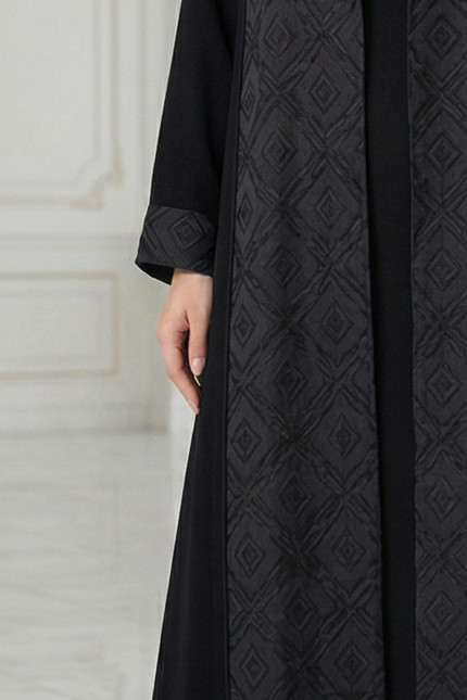 عباية كريب أسود فاخر يونيك و جاكار مطبوع موديل 098