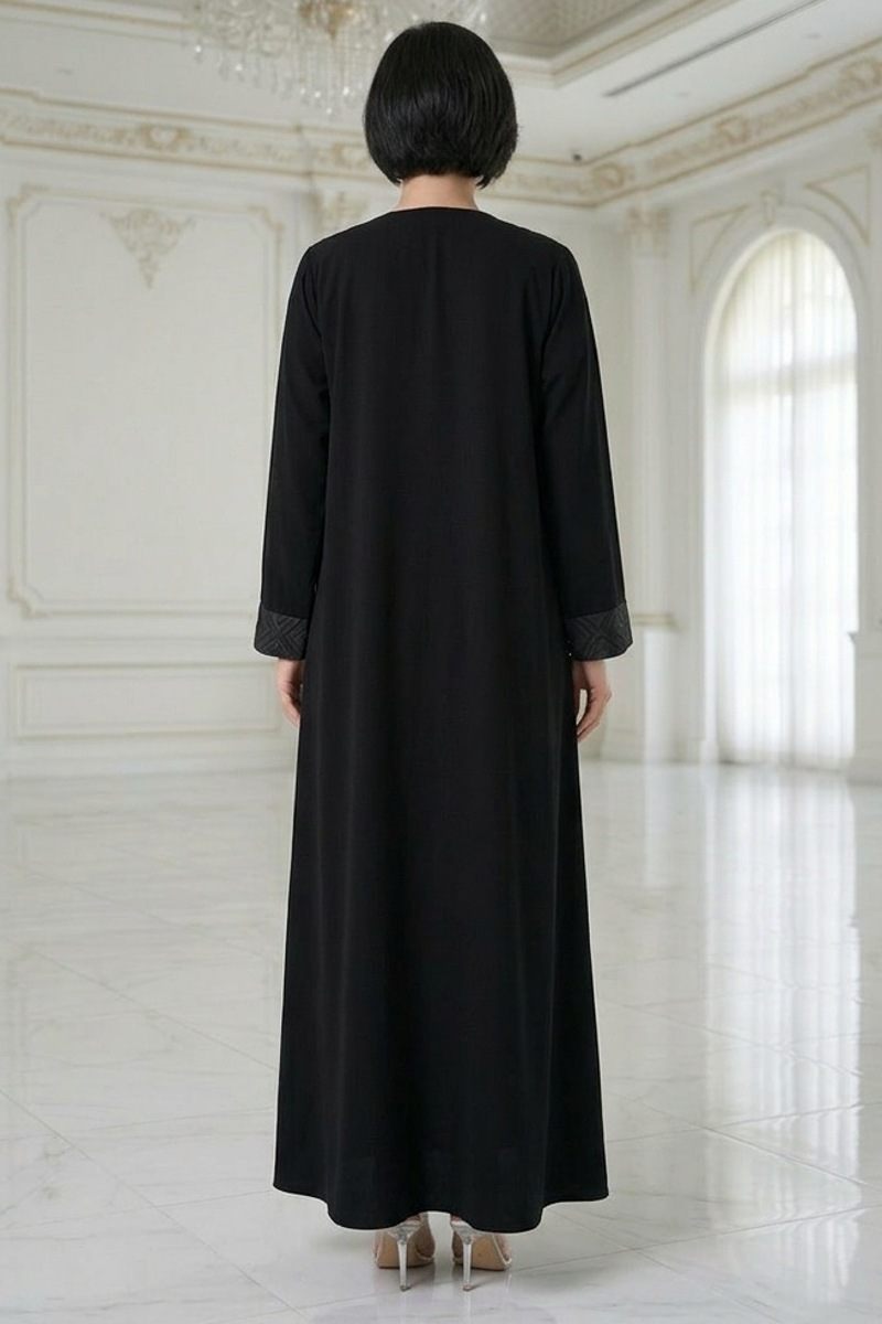 عباية كريب أسود فاخر يونيك و جاكار مطبوع موديل 098