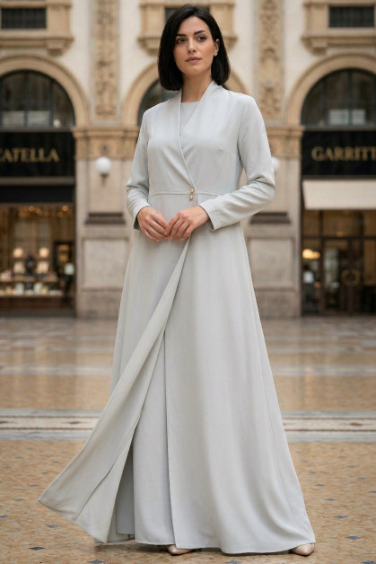 عباية كريب فاخر أوف وايت بدرجة تون صخري 010140