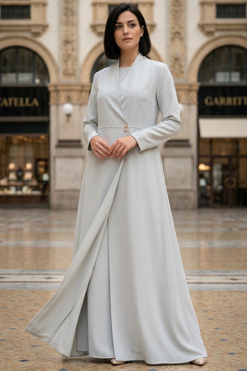 عباية كريب فاخر أوف وايت بدرجة تون صخري 010140