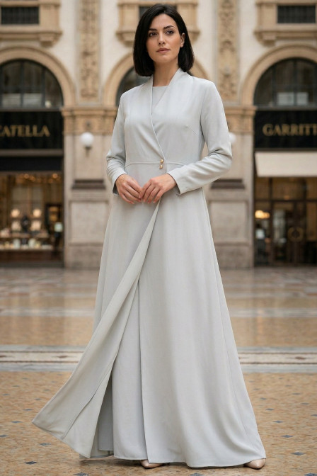 عباية كريب فاخر أوف وايت بدرجة تون صخري 010140