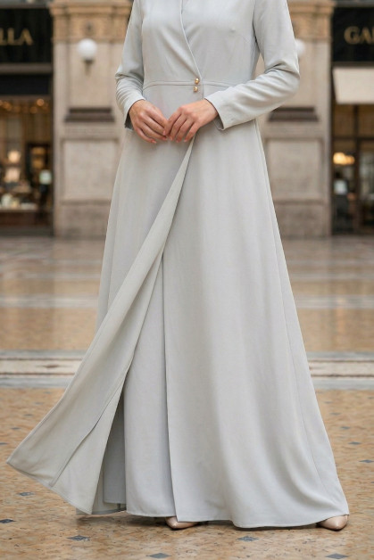 عباية كريب فاخر أوف وايت بدرجة تون صخري 010140