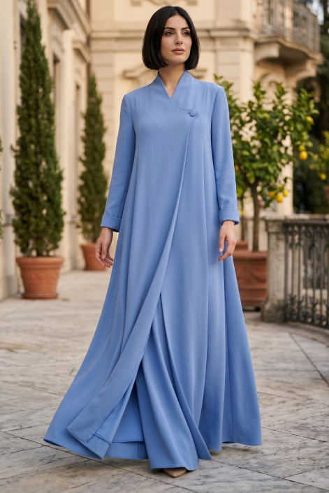 عباية كريب فاخر بلون أزرق سماوي 010142