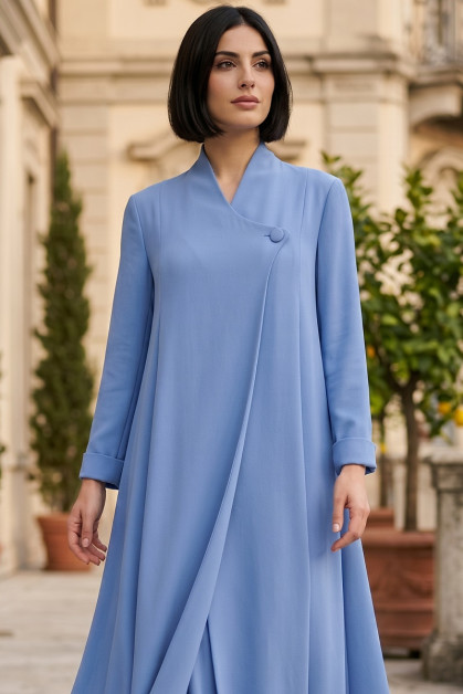 عباية كريب فاخر بلون أزرق سماوي 010142