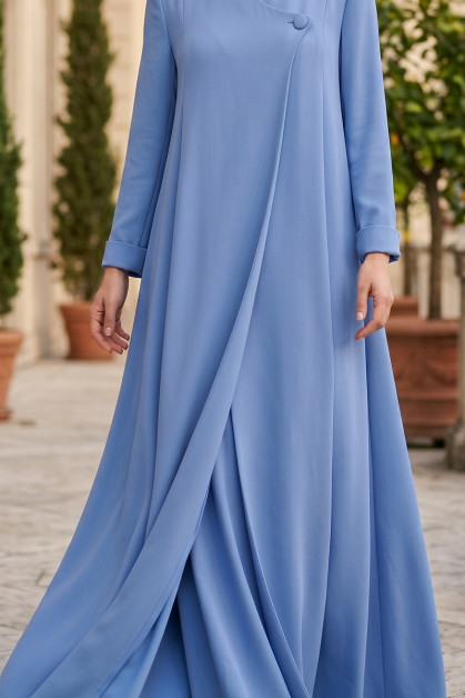 عباية كريب فاخر بلون أزرق سماوي 010142