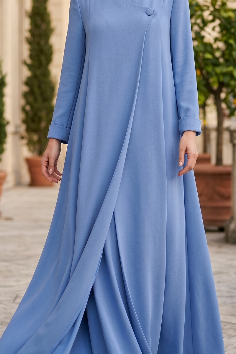 عباية كريب فاخر بلون أزرق سماوي 010142