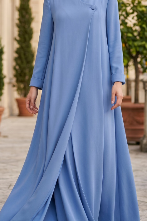 عباية كريب فاخر بلون أزرق سماوي 010142