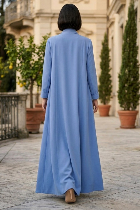 عباية كريب فاخر بلون أزرق سماوي 010142