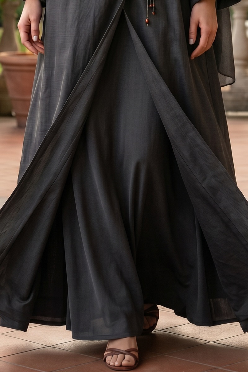 عباية تافتا بلون رمادي مع سكارف للرقبة 01092