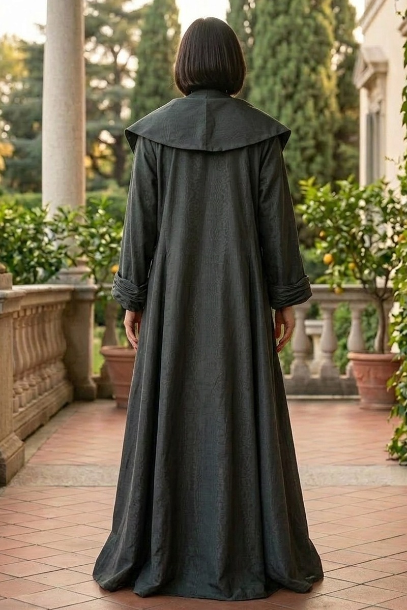 عباية تافتا بلون رمادي مع سكارف للرقبة 01092