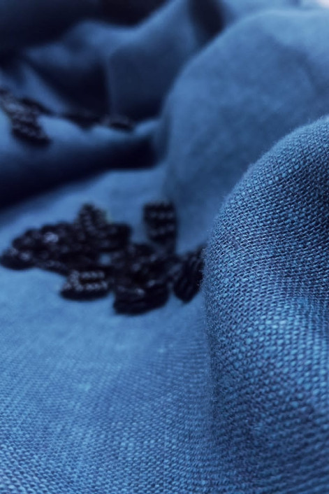 عباية من الكتان الفاخر مع حرير بيزلي على الياقة 010146