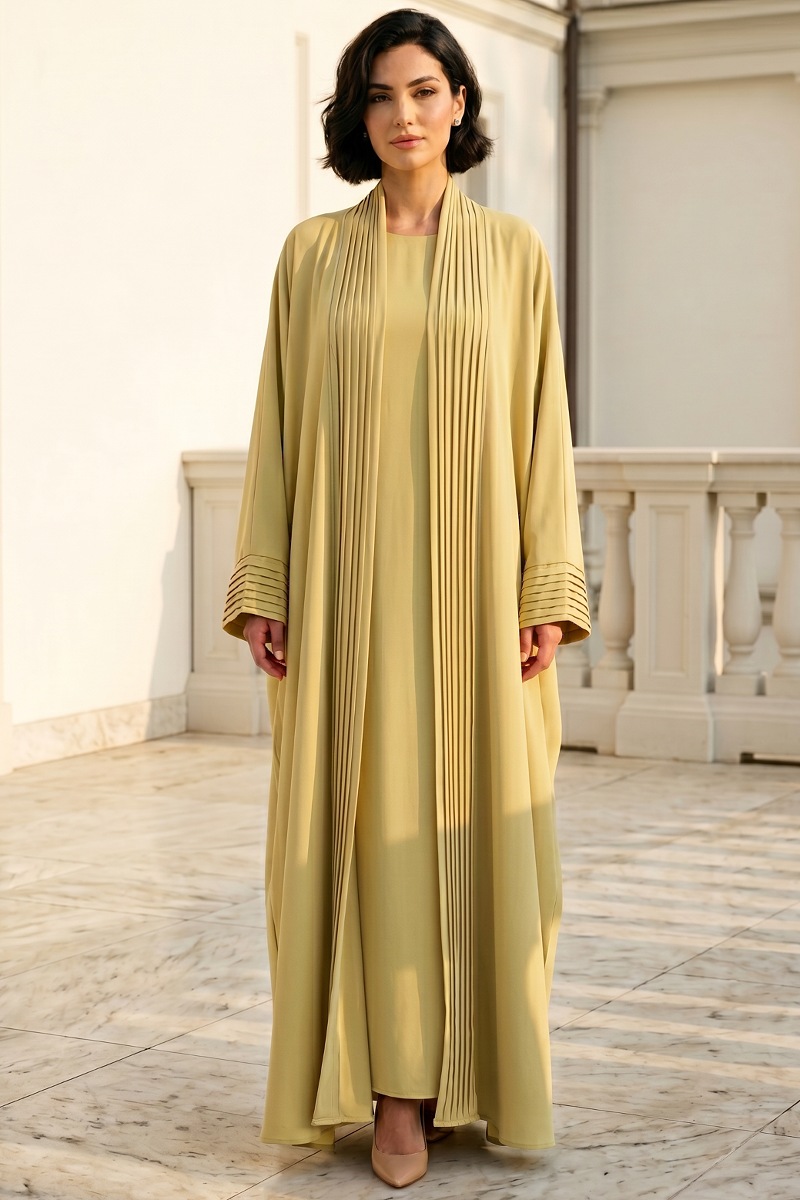 Abaya crepe lemon cream color 01068