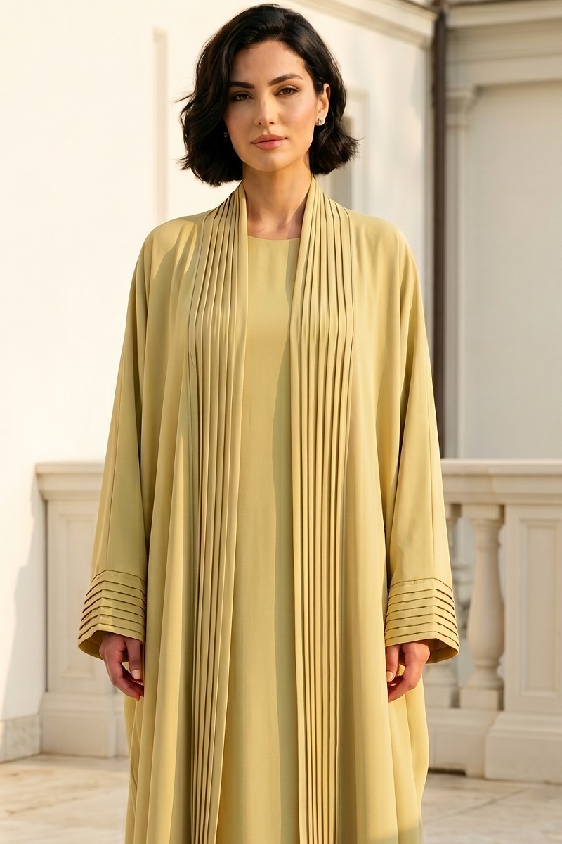 Abaya crepe lemon cream color 01068