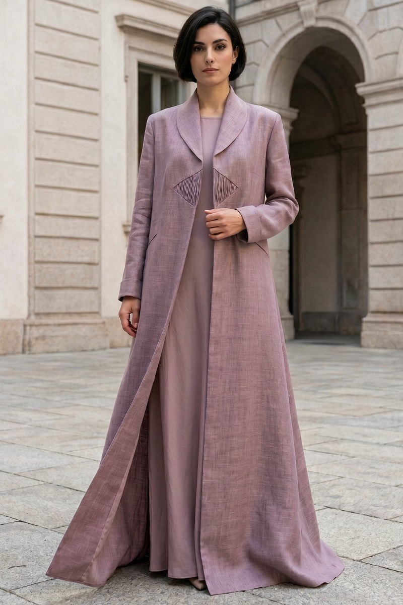 Abaya soft artificial premium linen mauve color model 01087