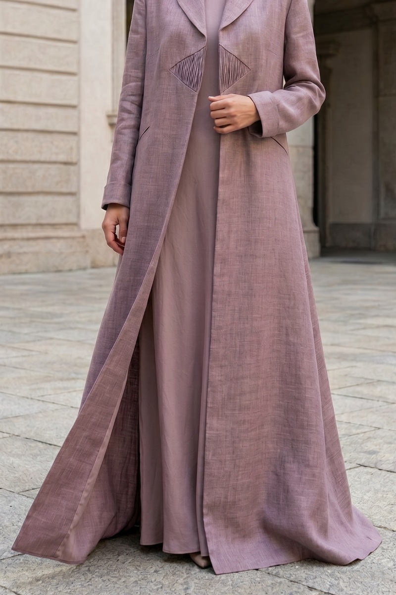 Abaya soft artificial premium linen mauve color model 01087