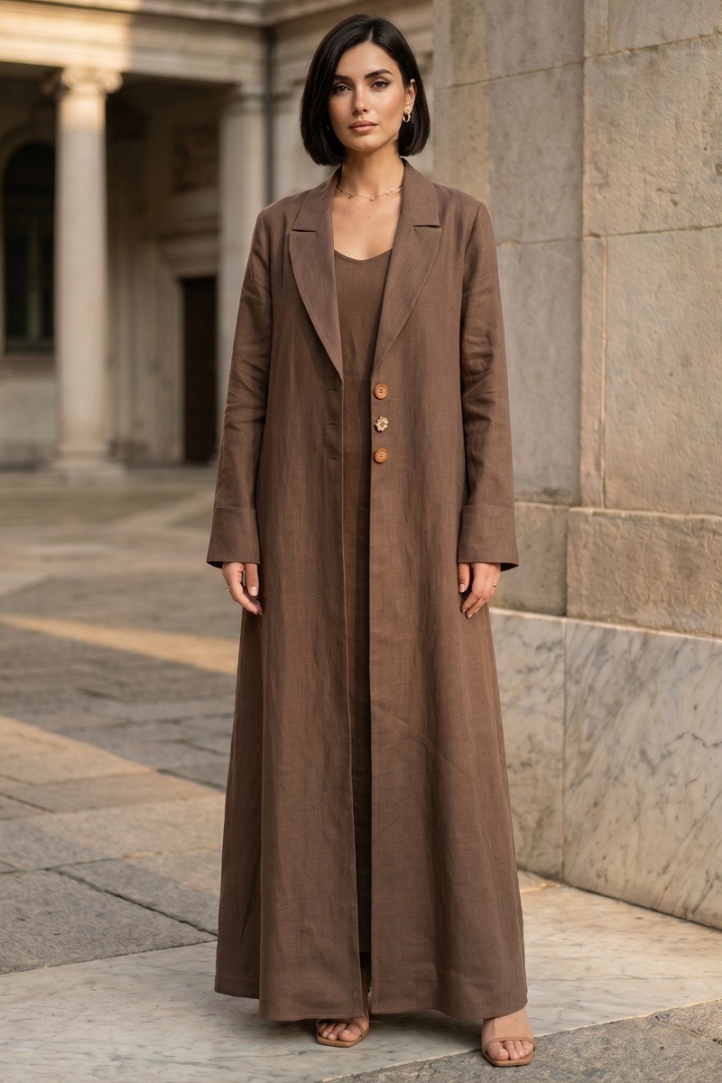 Abaya linen normal brown color 01071