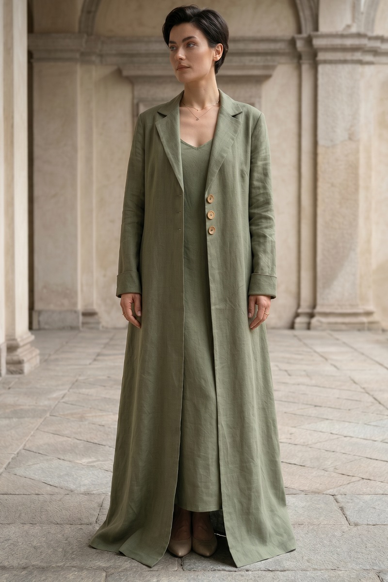 Abaya linen olive green color 01074