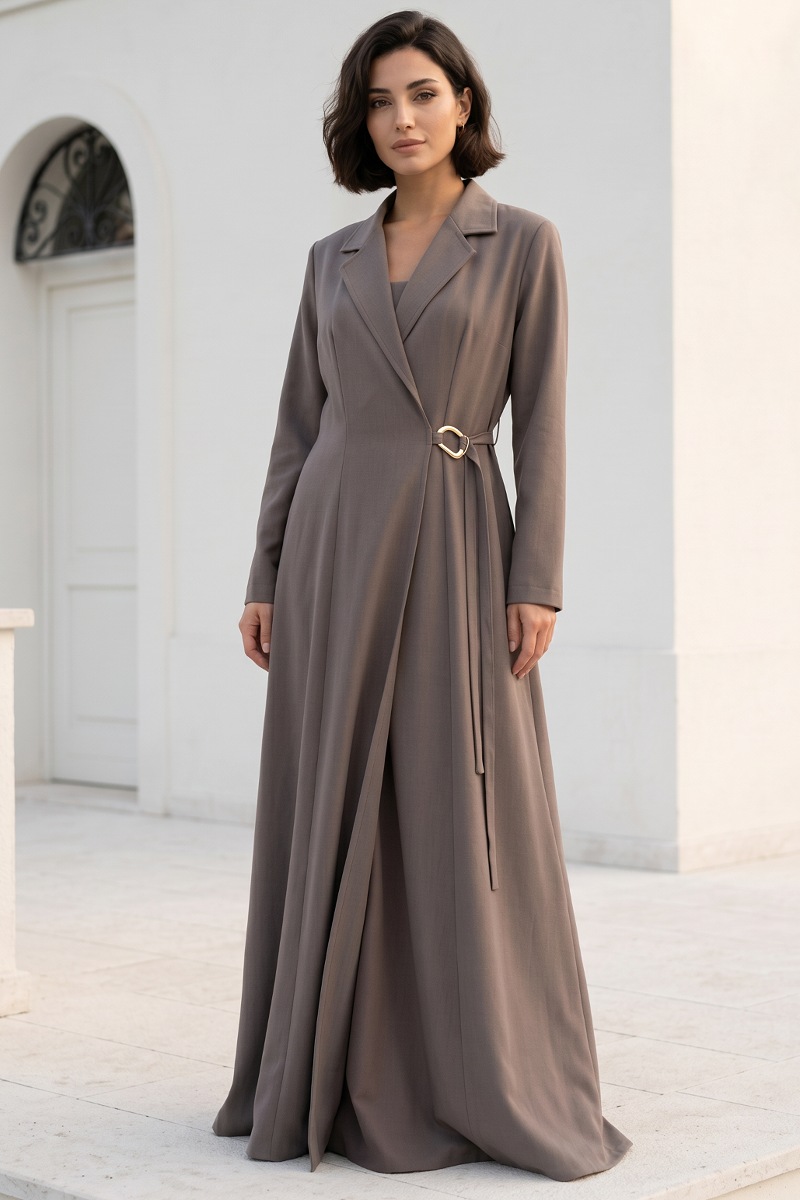 Abaya crepe elegant brown khaki color 01066