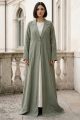 Linen Abaya green khaki color 053