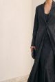 عباية سلك مع كريب ناعم لون رمادي فحمي 01081