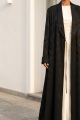 عباية سلك ناعم مع كريب لون رمادي فحمي 010152