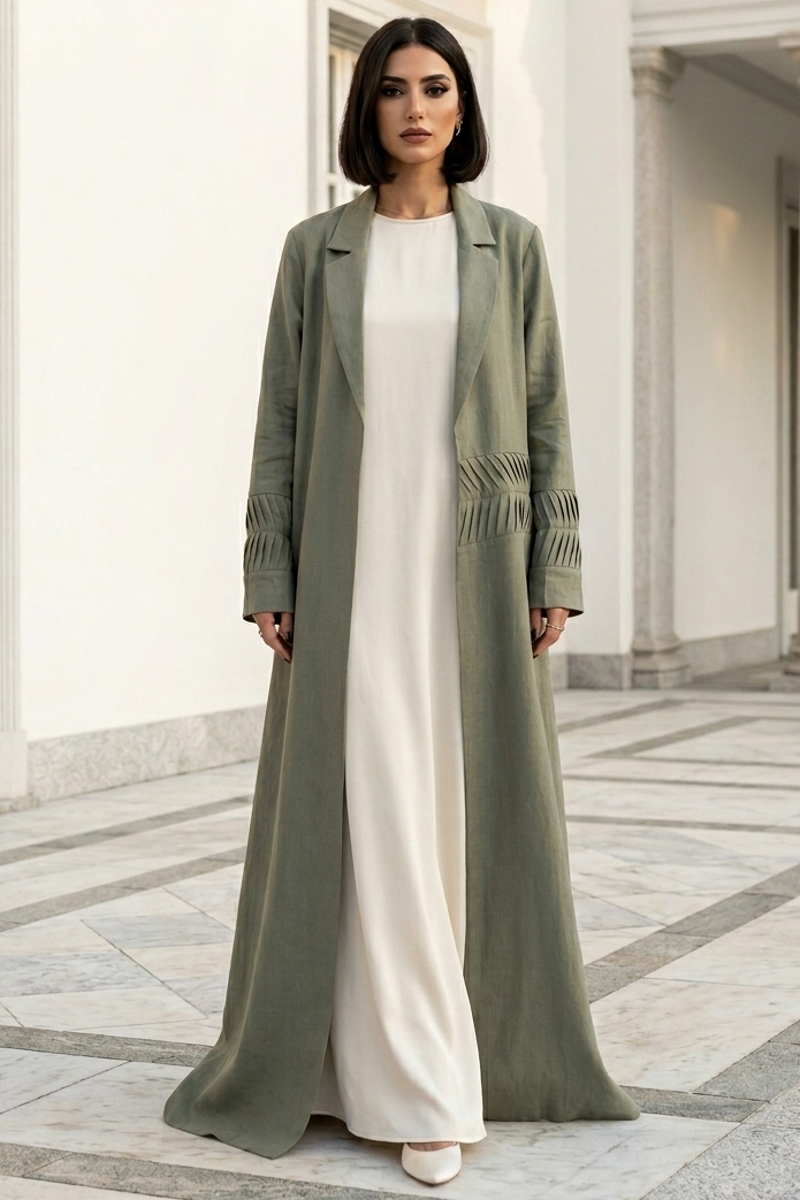 Abaya linen olive green color 01075