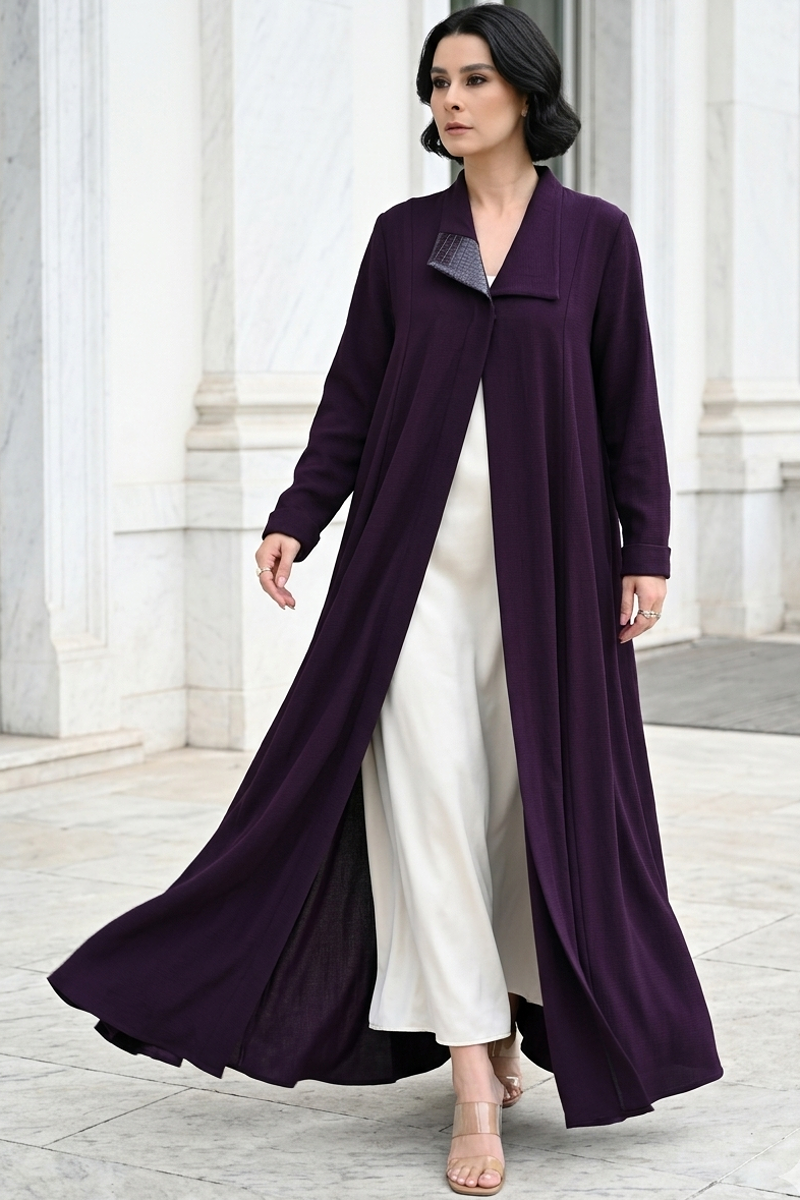 Dark purple luxury Crepe Abaya 013 