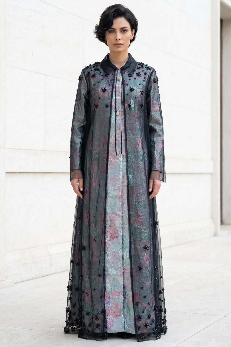 Abaya luxury jaqar with black mesh 010138